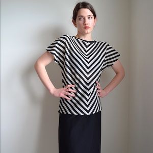 Striped Chevron Short-Sleeve Top in Black and White